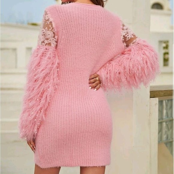 Pink Fringe Sweater Dress - Picture 3 of 6